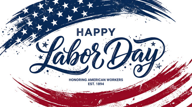 Labor Day celebration with patriotic decorations. Workers enjoying outdoor festivities and national pride.
