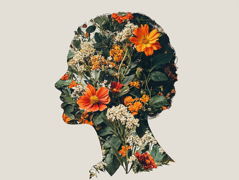 Floral Silhouette Blending Nature and Human Form in Art
