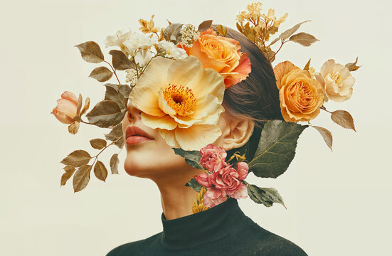 Surreal Floral Portrait With Vibrant Blooms and Elegant Touch