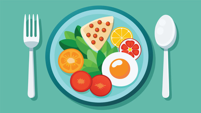 Healthy breakfast salad with egg and citrus fruits on a plate with cutlery during morning light