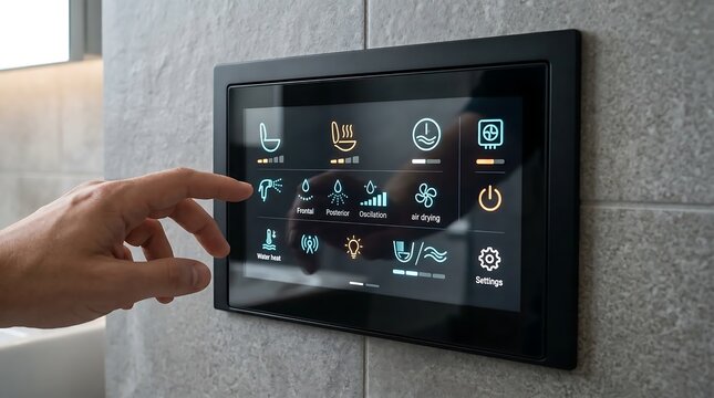 Person using smart home control panel on wall