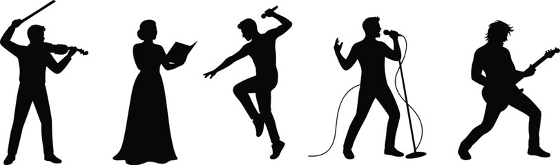 Musician Silhouette Vector Set Featuring Violin Singer Choir Dancer Vocalist and Guitar Performer © Md Baccu