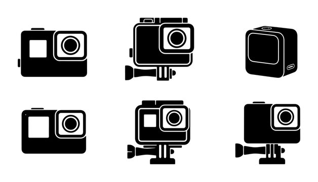 Action Camera Icons Set, Sports Cam Vector Graphics, Outdoor Adventure Gear, Technology Gadgets