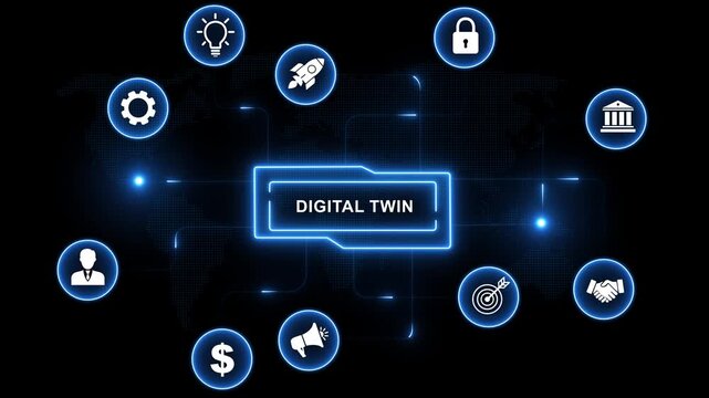 Digital twin Optimization Concept with Glowing Blue and Circuit Board for Digital Marketing and Online Business Strategy. Motion Graphic concept. animation