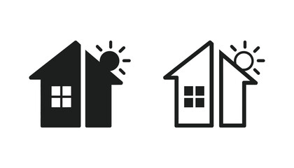 Indoor and outdoor icon set, inside and outside symbols, entrance and exit indicators, navigation signage, building access graphics, editable vector illustration. ©   