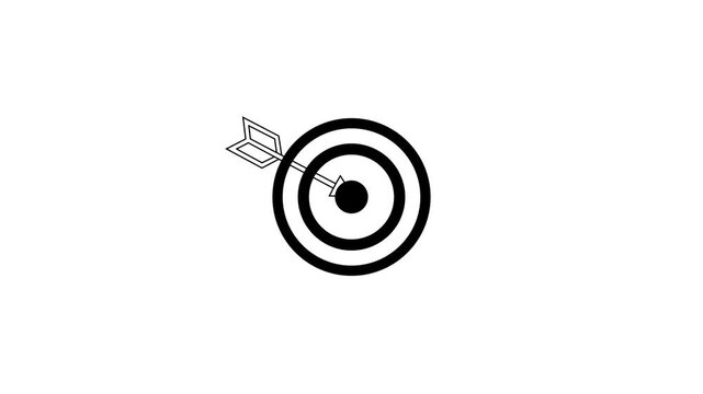 Black and white target with arrow icon animation. 4k stock video.4k Animation.