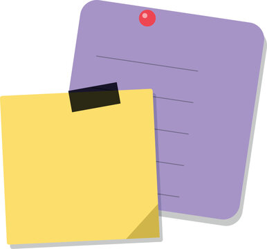 Yellow sticky note attached with black tape over a purple lined notepad paper for office reminders