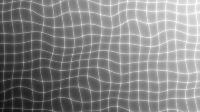 Abstract white wavy grid on monochrome gradient gray and black background. Loop animation