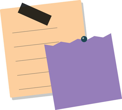 Two colorful sticky note papers with tape and a push pin for office reminders and task planning