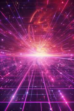 Futuristic pink and purple digital grid with radiant light.