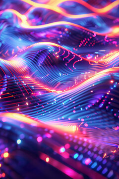 Vibrant abstract digital waves in blue and pink tones.