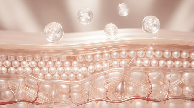 Cross-section of human skin layers with visible pores and hair follicles