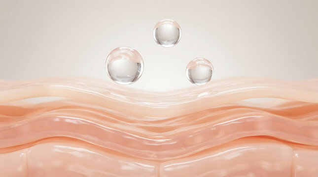 Cross-section of human skin with water droplets on surface epidermis