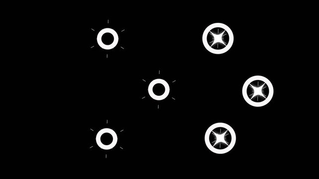 Circle burst animation with brief expansion alpha channel, 4k resolution circle transitions in  pop up, line blast movement of modern fireworks on black background