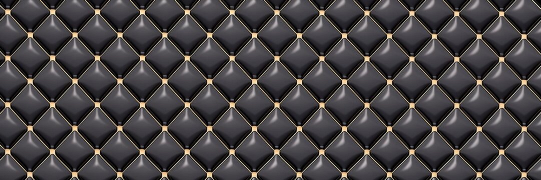 A black quilted leather texture background, featuring a diamond, pattern with small, gold studs at, each intersection, creating, a and surface, for various applications