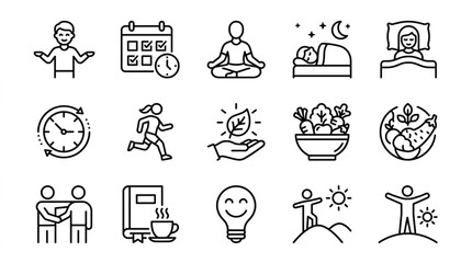 Collection of minimalist lifestyle and activity icons. © Buyer