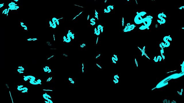 usd currency explosion overlay 4k, bright golden dollar signs particles bursting with light, luxury money explosion animation on black background, alpha channel seamless loop