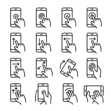 Smartphone touch gestures collection with finger interactions on a clean white background