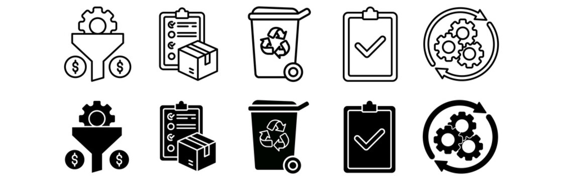 5s icon set. lean manufacturing methodology of cleaning organization system vector illustration concept
