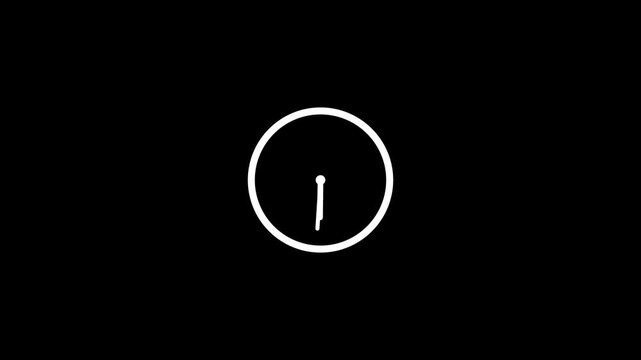 Clock spinning, watch animation on transparent background with alpha channel. Clock icon flat style 24 hours. 4k video