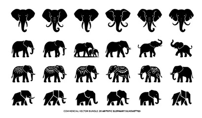 Obraz premium Premium Elephant Silhouette Logo Bundle Vector Illustration Collection