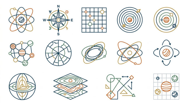 Collection of Scientific and Abstract Vector Icons.
