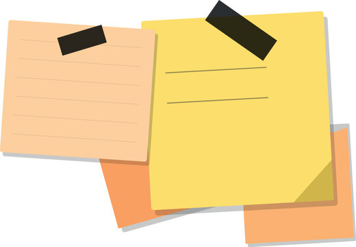 Set of colorful sticky notes with black tape strips for reminders and office message boards