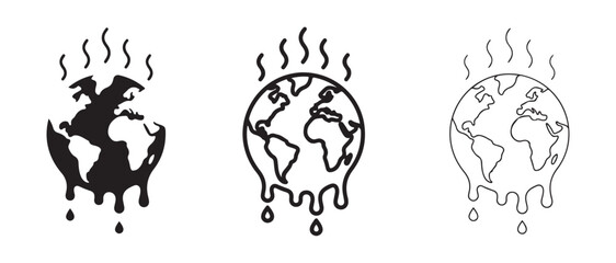 Obraz premium Global warming illustration showing melting earth with dripping water and steam effects isolated on transparent background