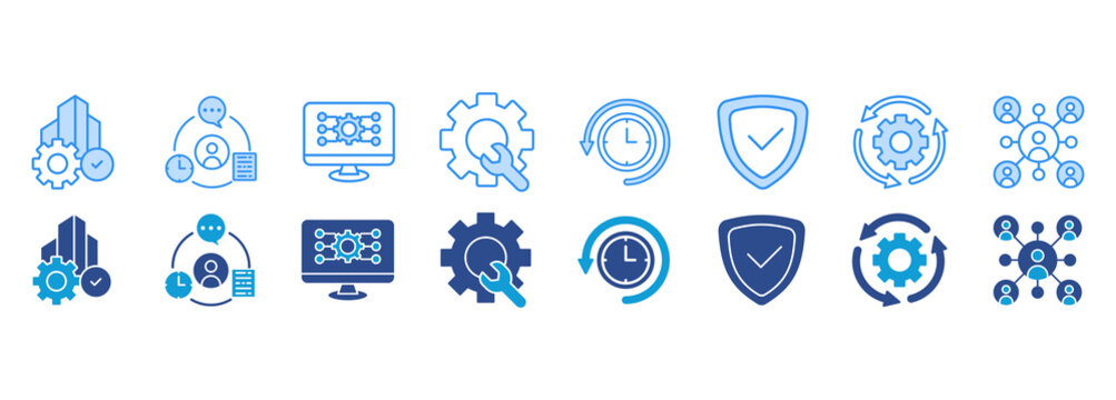 Industrial control system icon pack dual tone collection set, enterprise and management Vector Illustration