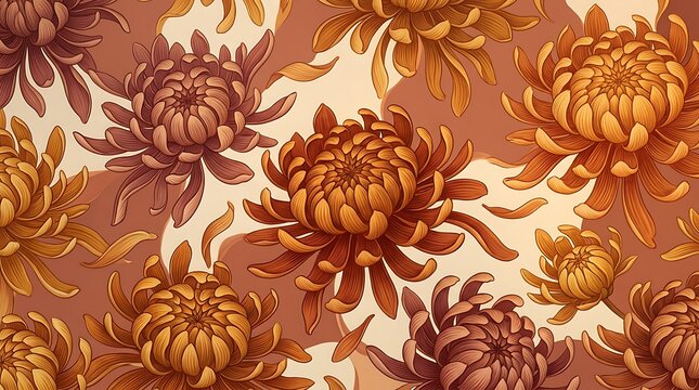 Elegant chrysanthemum floral pattern with warm autumnal colors