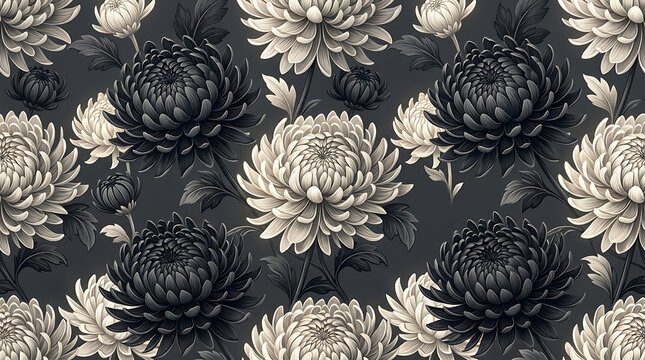 Muted vintage chrysanthemum floral seamless pattern design