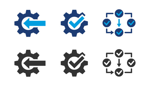 Process optimization icons gear checkmark and workflow symbols for business and technology