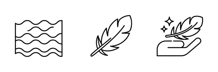 Lightweight icon set, feather and hand palm symbols, soft touch surface concept, light weight graphics ©   