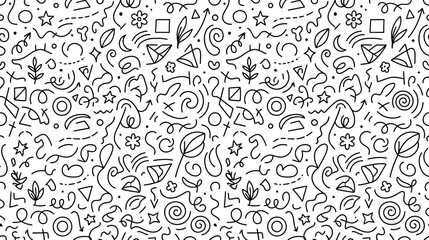 Obraz premium Abstract Doodle Pattern with Geometric Shapes and Leaves