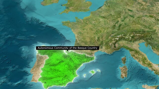 Autonomous Community of Basque Country Highlighted with Glowing Border on Satellite Map Animation