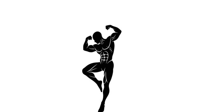 Muscular man flexing on one leg with black silhouette muscular arms while standing flexing his background athletic physique exercise fitness