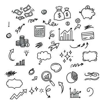 Hand-drawn finance and business doodle elements vector set
