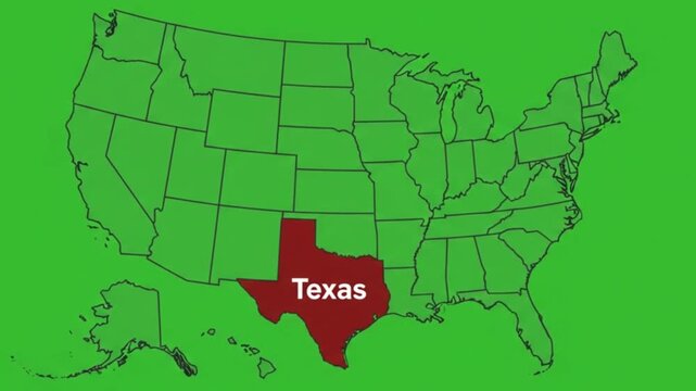 Texas state highlighted on a green map of the united states