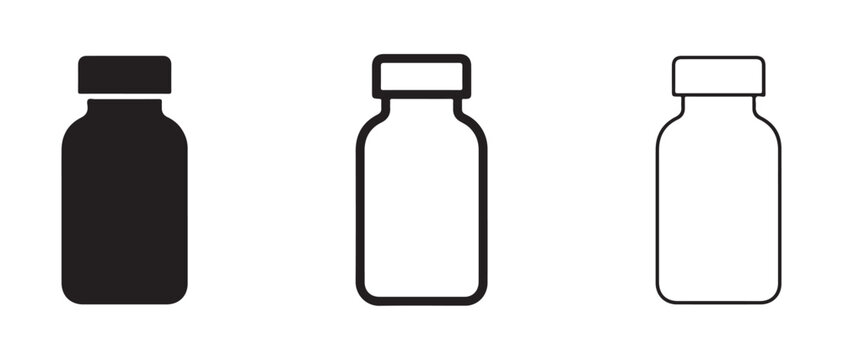 bottle shapes with caps illustrated in simple line and solid fill styles for design projects