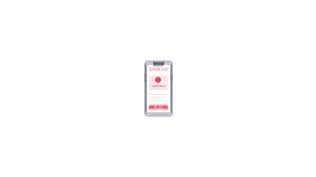 Mobile Payment Failed Due to Insufficient Balance Animation with Retry Button for Digital Wallet, Online Banking App, Fintech Transaction Error UI Motion Graphics in 4K