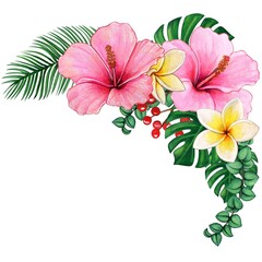 Fototapeta premium Tropical Hibiscus Flower Corner Frame Vector