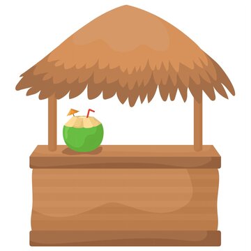Wooden Beach Hut Cartoon Vector Illustration