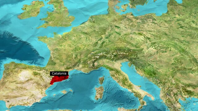 Catalonia Spain Region Red Highlight Europe Satellite Map Animation