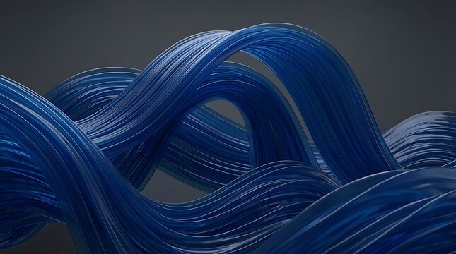 Abstract three dimensional waves of blue material creating dynamic shapes
