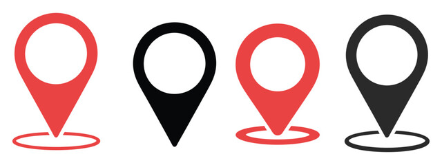 Location vector icon set, GPS place symbols, flat navigation pictograms, map pin markers, destination locator graphics, clean editable vector EPS illustration. ©   