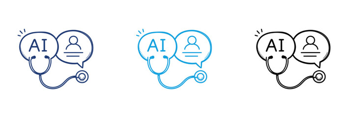 Obraz premium Artificial Intelligence Medical Stethoscope Icon Set for Digital Healthcare and Online Consultation.