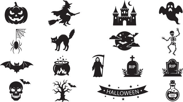 Spooky halloween silhouettes jack o' lanterns witches ghosts more perfect for halloween decorations party supplies
