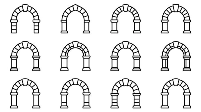 Set of classical and historical architectural stone arch outline icons
