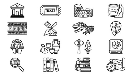 Set of Archaeology and Ancient Civilization Historical Museum Outline Icons © bakapi