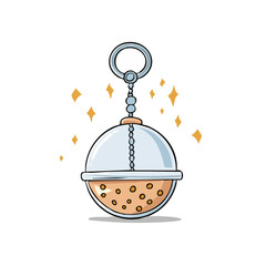 Fototapeta premium Silver metal tea infuser ball with beaded chain and sparkling highlights